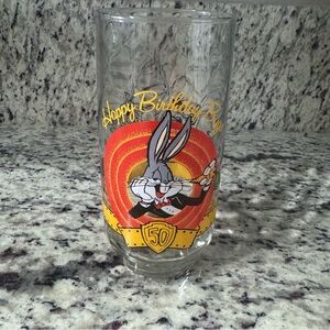 1990 Warner Bros Bugs‎ Bunny 50th Birthday Glass 6” Looney Tunes Collector